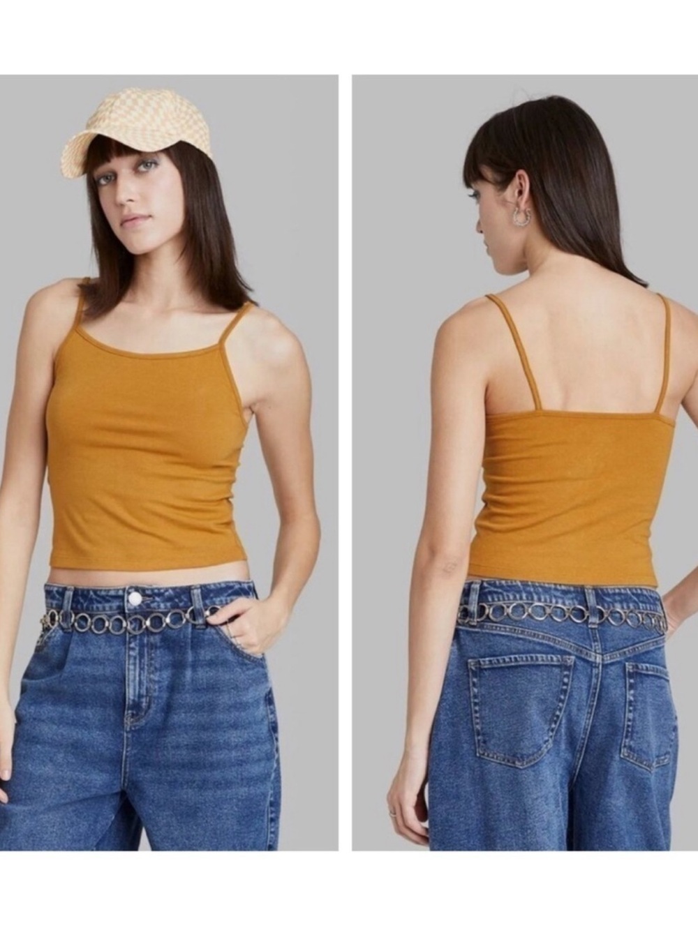 3-Pack Wild Fable Womens Slim Fit Cropped Cami Tank Top Dark Mustard Yellow Sz L